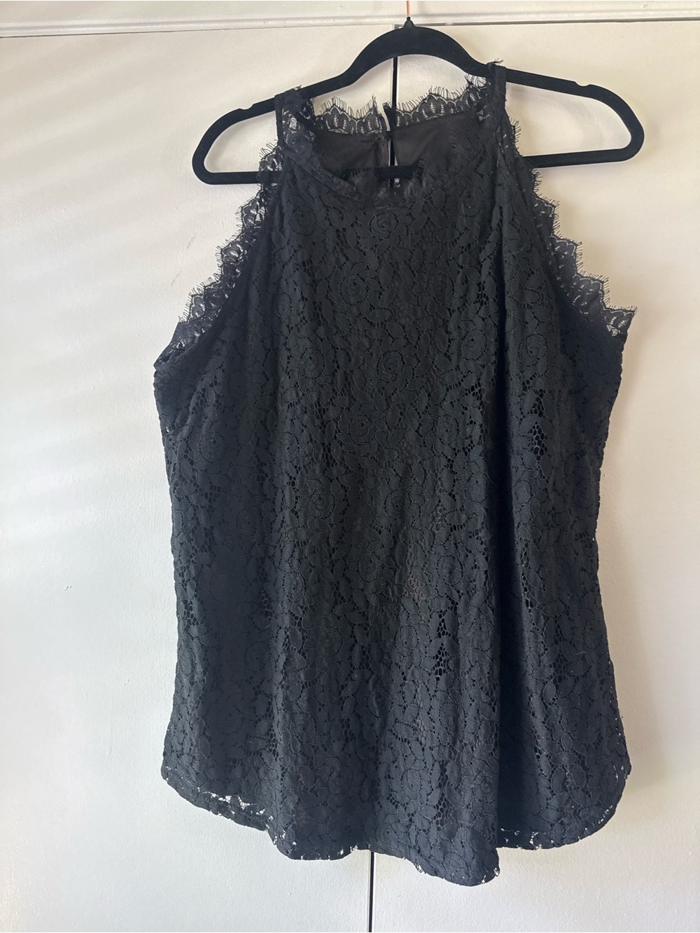 BerryYou Black Lace Sleeveless Blouse 2XL High Neck Keyhole Top